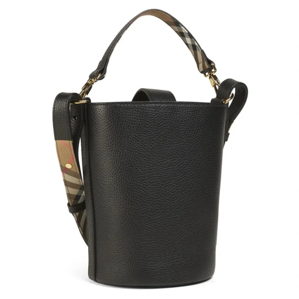 Burberry Black Bucket Shoulder Bag with Reversible Check Strap - Picture 4 of 7